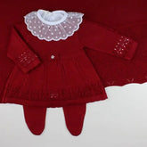 Helena Girls’ Knit Baby Maternity Take-Home Set – 7 Pieces, Includes Polka Dot Lace Bodysuit – Red