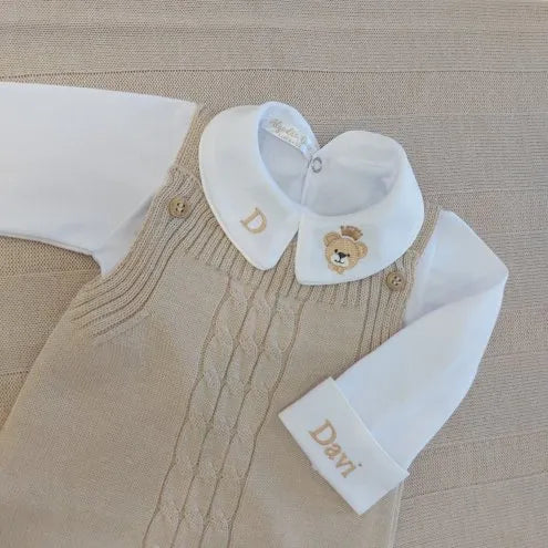 Caio Boys’ Knit Baby Maternity Take-Home Set – 7 Pieces, Includes Personalized Bodysuit – Sand