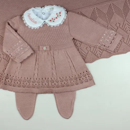 Helena Girls’ Knit Baby Maternity Take-Home Set – 7 Pieces, Includes Personalized Bodysuit – Rosé